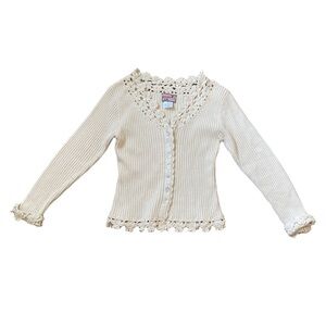 April Cornell XS Cottagecore Coquette Cream Crochet Ribbed Cardigan